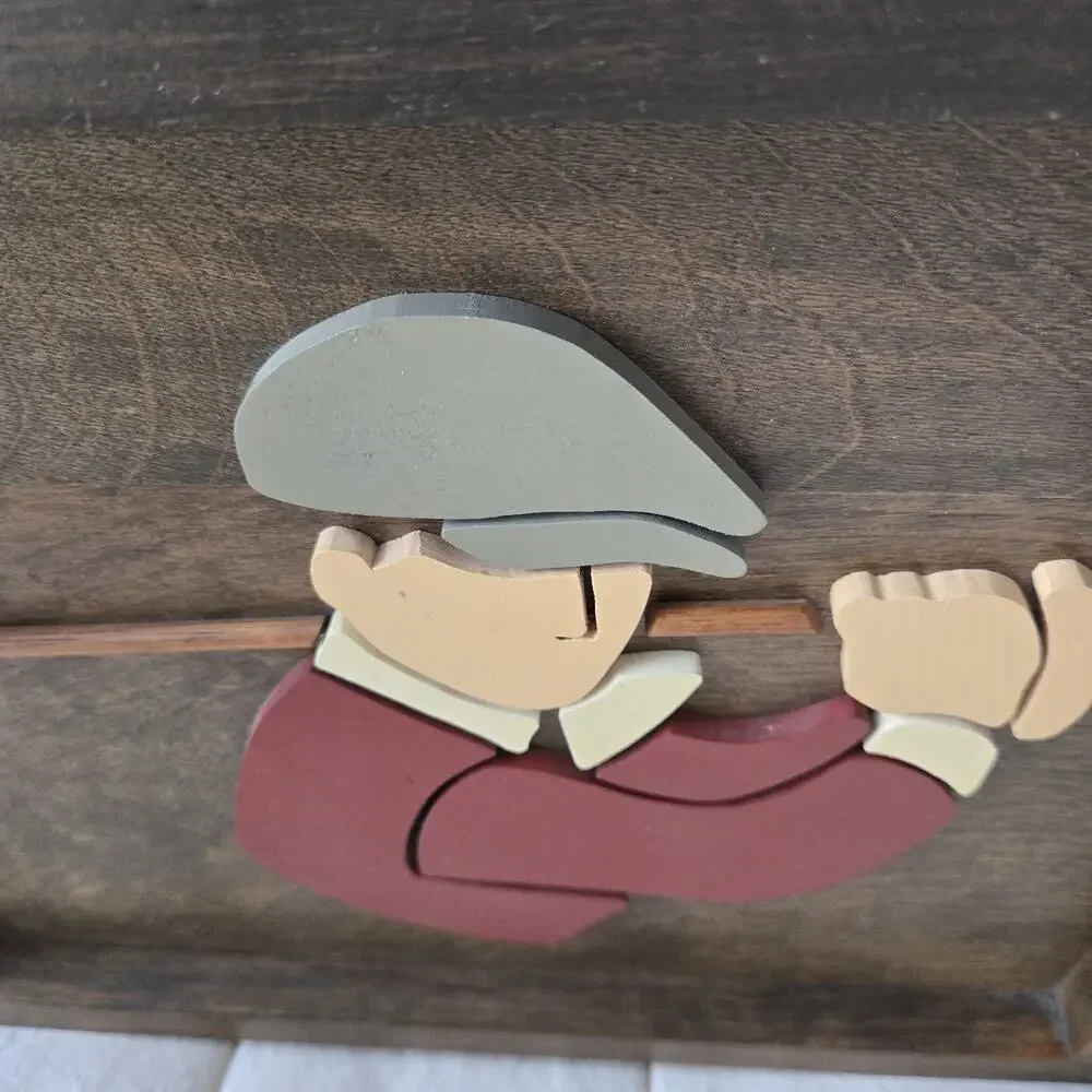 Handcrafted Intarsia Wood‎ Wall Art Golf Man With A Golf Club Framed
